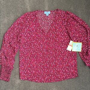 CeCe Fuchsia/Red/Black Heart Print Blouse